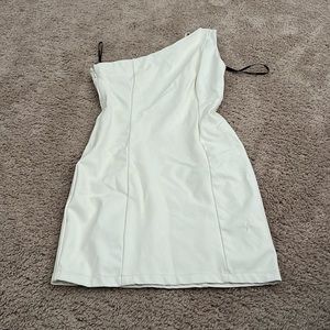 asymmetrical faux leather mini dress